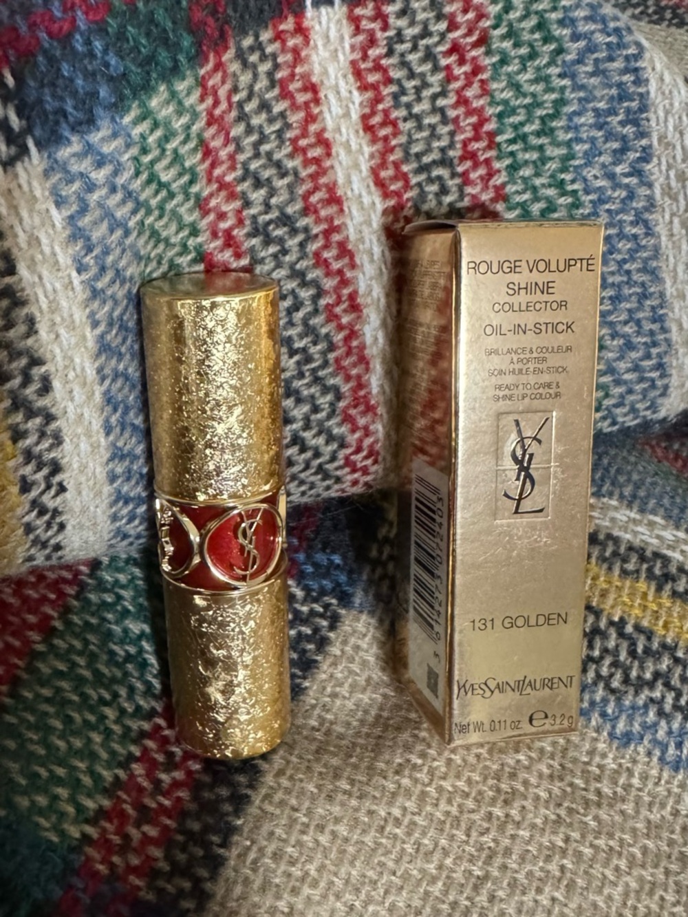 New YSL Rouge Volupte Shine Collector Lipstick in 131 Chili Velours Golden